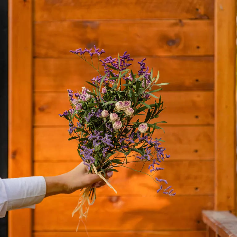 Roses with Purple Limonium