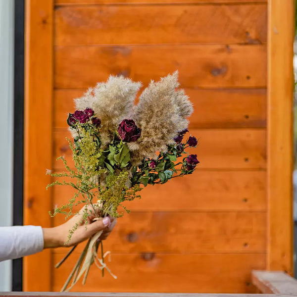 Crimson Roses with Pampas