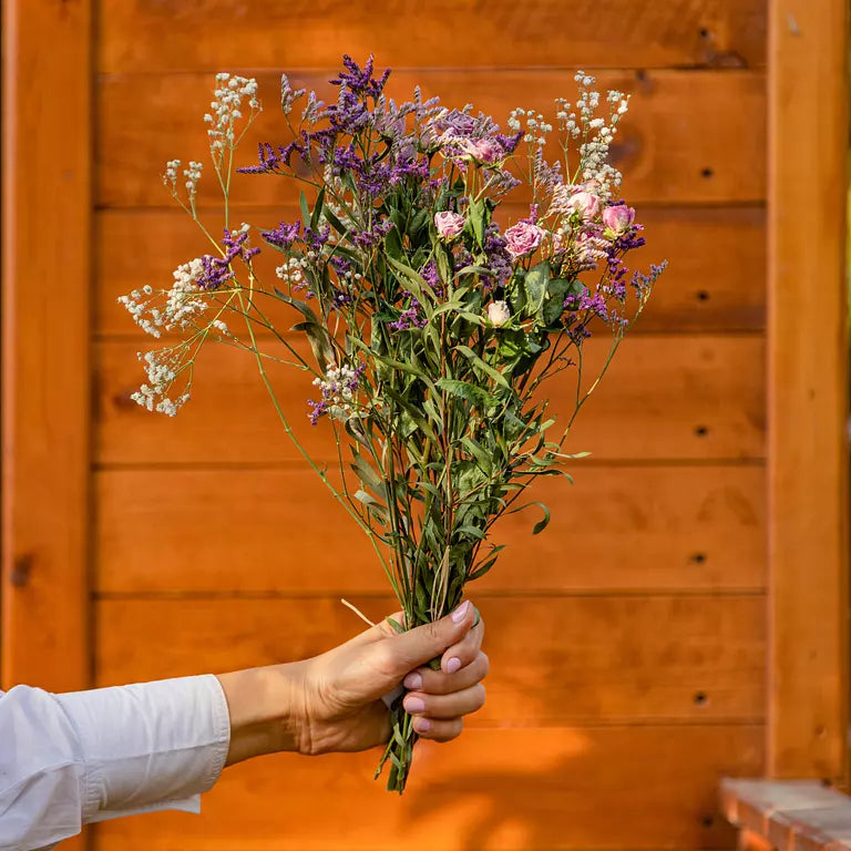 Lilac Roses with Gypsophila